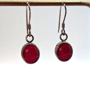 Retired Silpada 925 Sterling Silver Filigree Red Cabochon Stone Drop Earrings